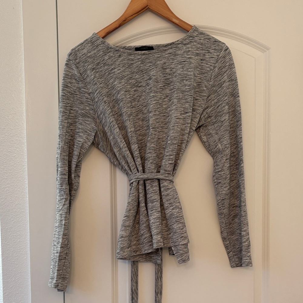 J. Crew Gray Tie Waist Blouse